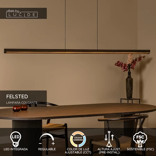 Lucide FELSTED - Lámpara colgante - LED Regul. - CCT - 1x28W 2200K/4000K - Negro | Vibes - USP
